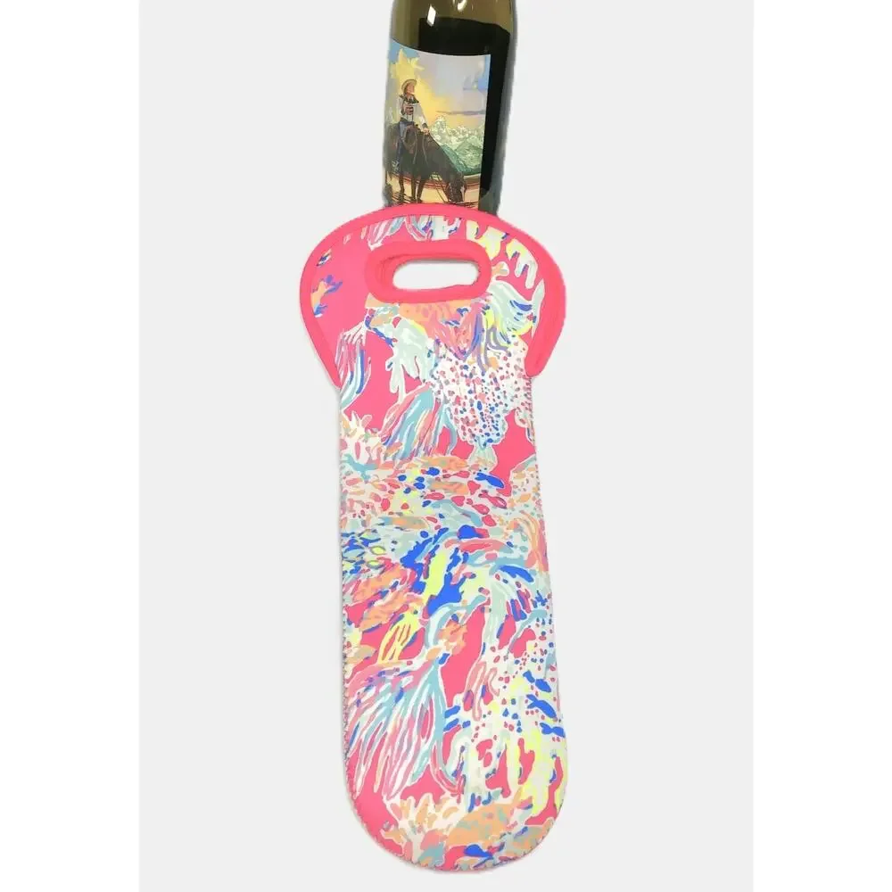 Lilly Pulitzer Pink Insulated Wine Caddy Bag Coral Summer Neoprene Bottle Tote